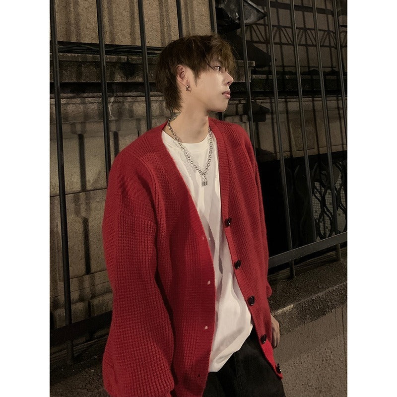 Retro Simple Solid Color And V-neck Men's Knitting Sweater