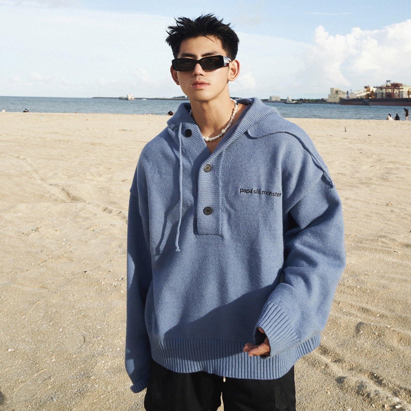 American Simple Embroidery Knitting Hooded Sweater