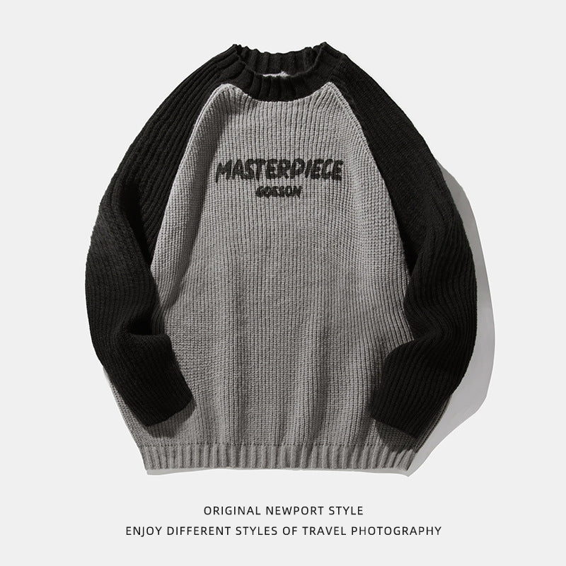 Raglan Sleeve Color Contrast Patchwork Design Sweater