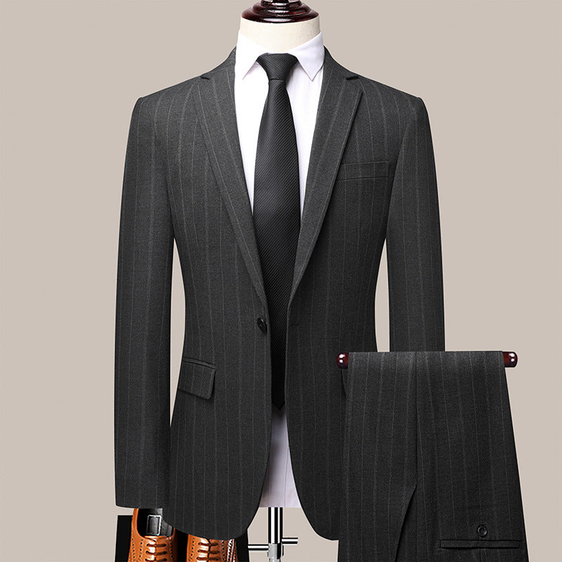 Men's Suit Set Business Wear Korean Slim Striped Two-piece Wedding Bridesmaid Suit