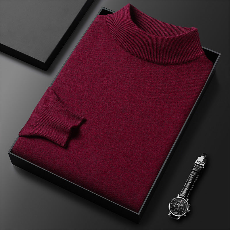 Men's Slim Fit Pure Color Half Collar Knitted Bottoming Shirt
