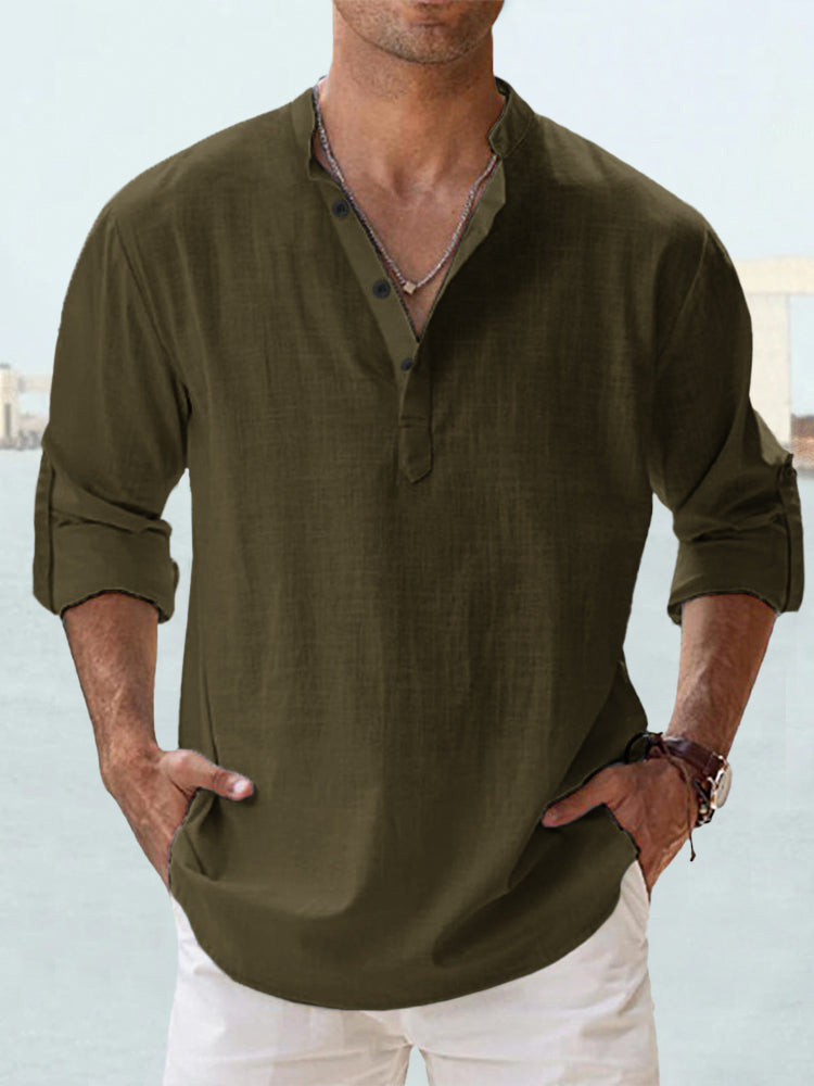 Men's Linen Stand-up Collar Long Sleeve shirt