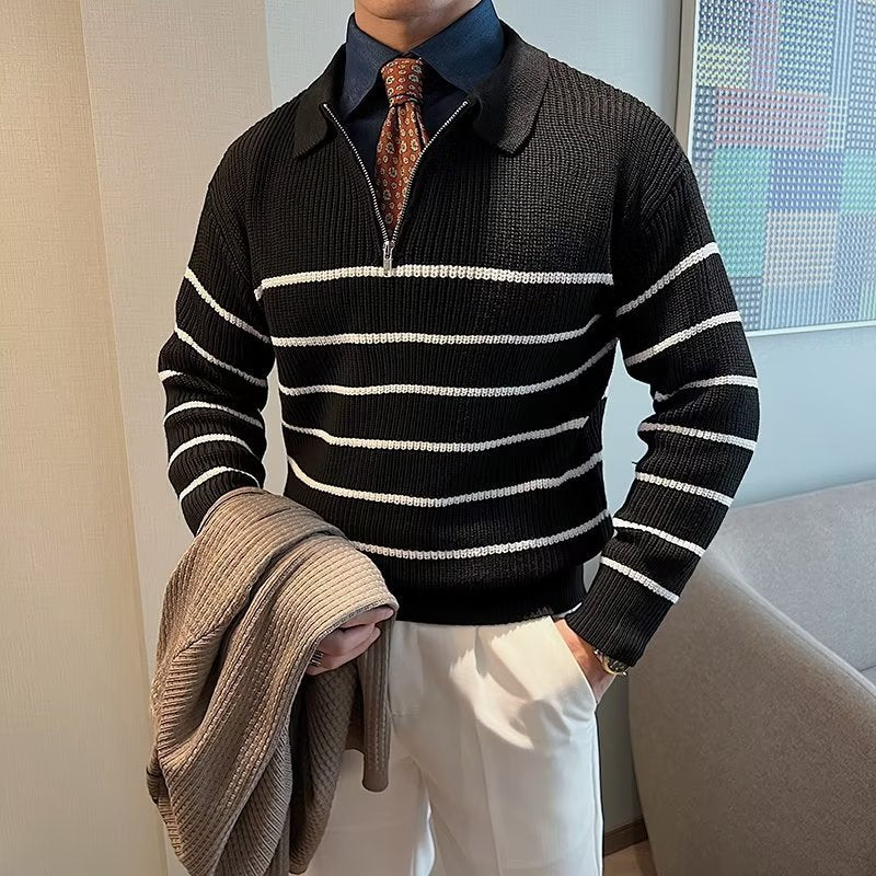 Half Zipper Striped Sweater For Men