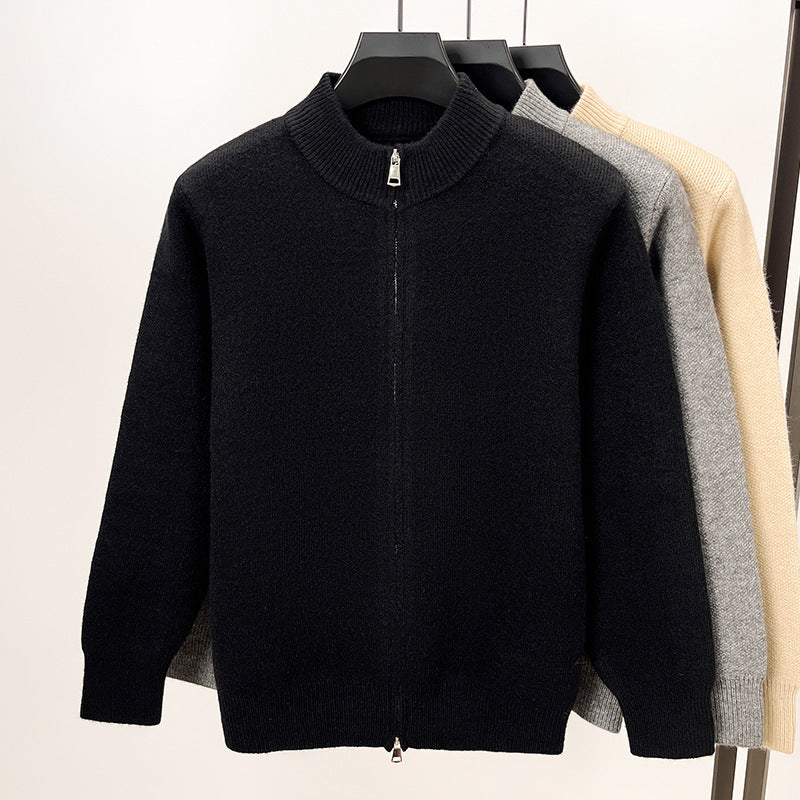 Men's High-end Stand Collar Knitted Zipper Cardigan Thickened sweater