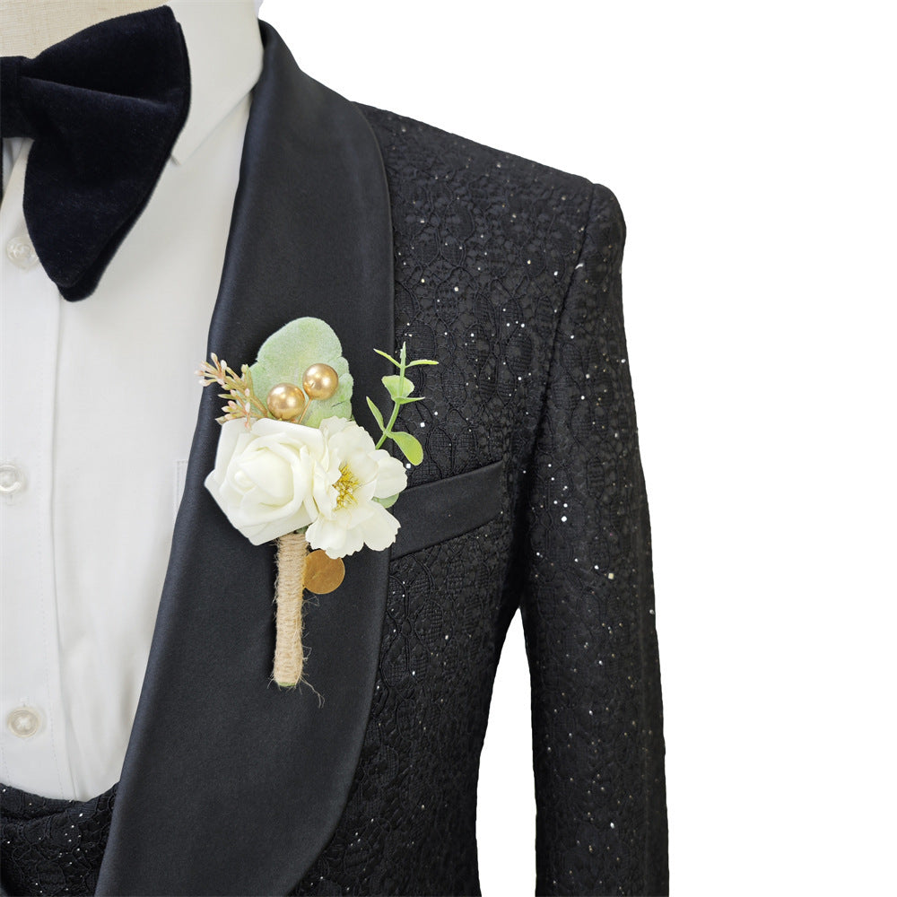 Men's Suit Set 3 Pieces Groomsmen Wedding Lace Costumes suit