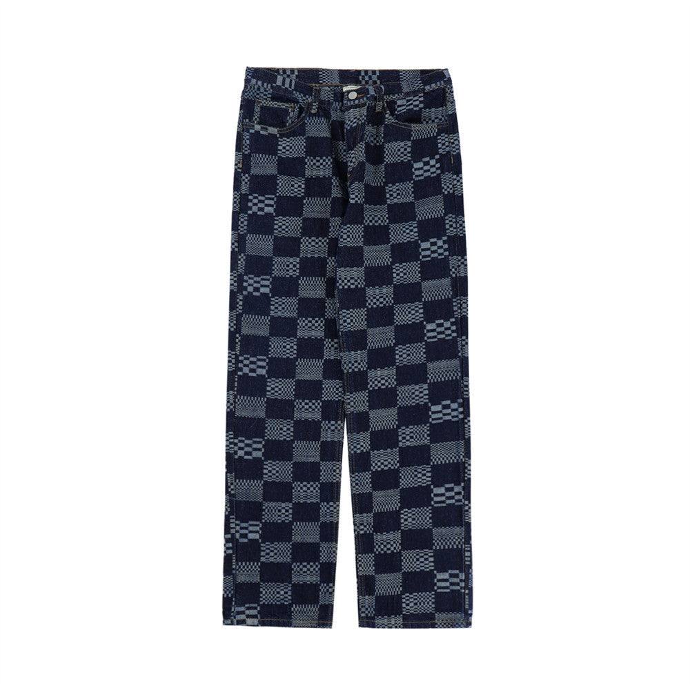 Checkerboard Jacquard Jeans For Men