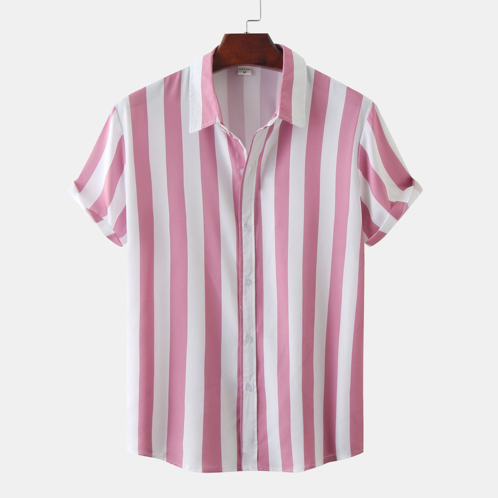 Men's striped Short Sleeve Loose Shirt