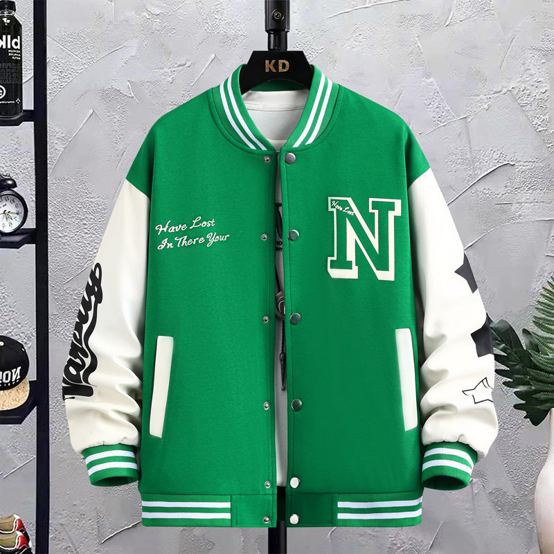 Letter Print Color Block baseball Jacket