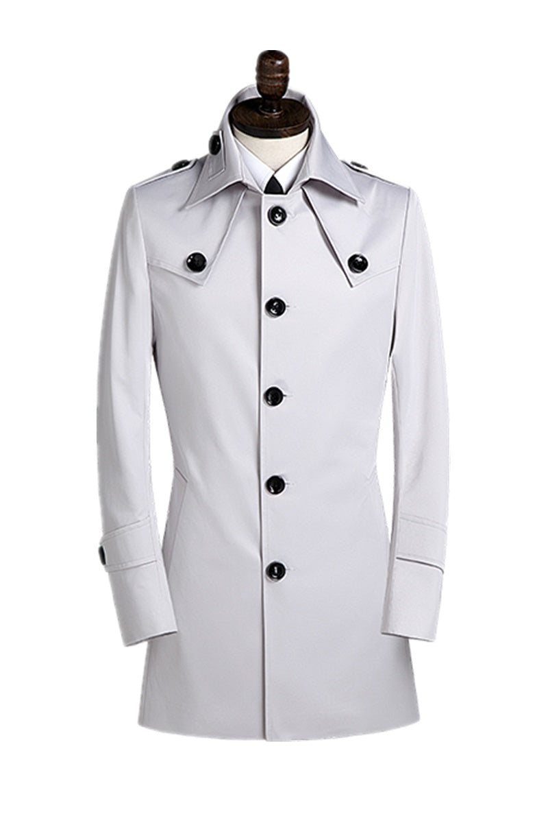 Men's Lapel Single Breasted Medium Length Trench Coat