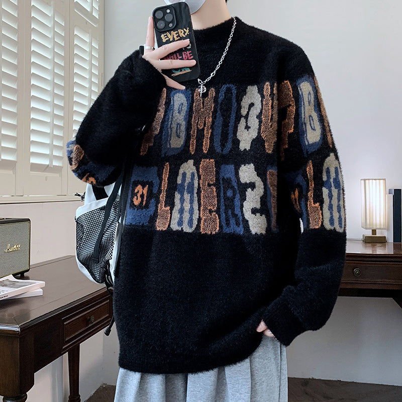 Men's Mink Fur Thickened Half-high Collar Sweater