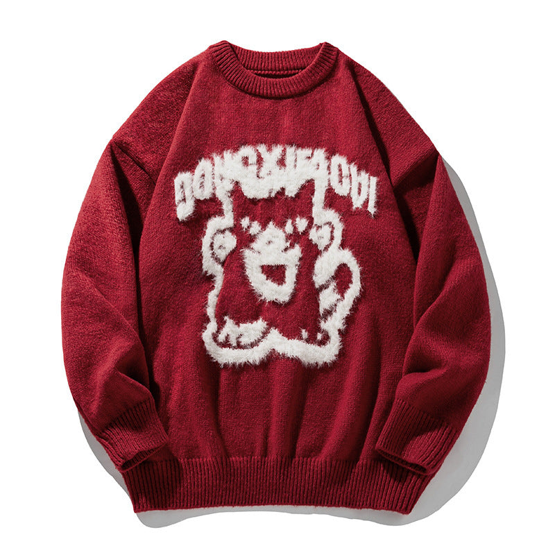 Cartoon Hand-painted Mink Round Neck Sweater For Men And Women