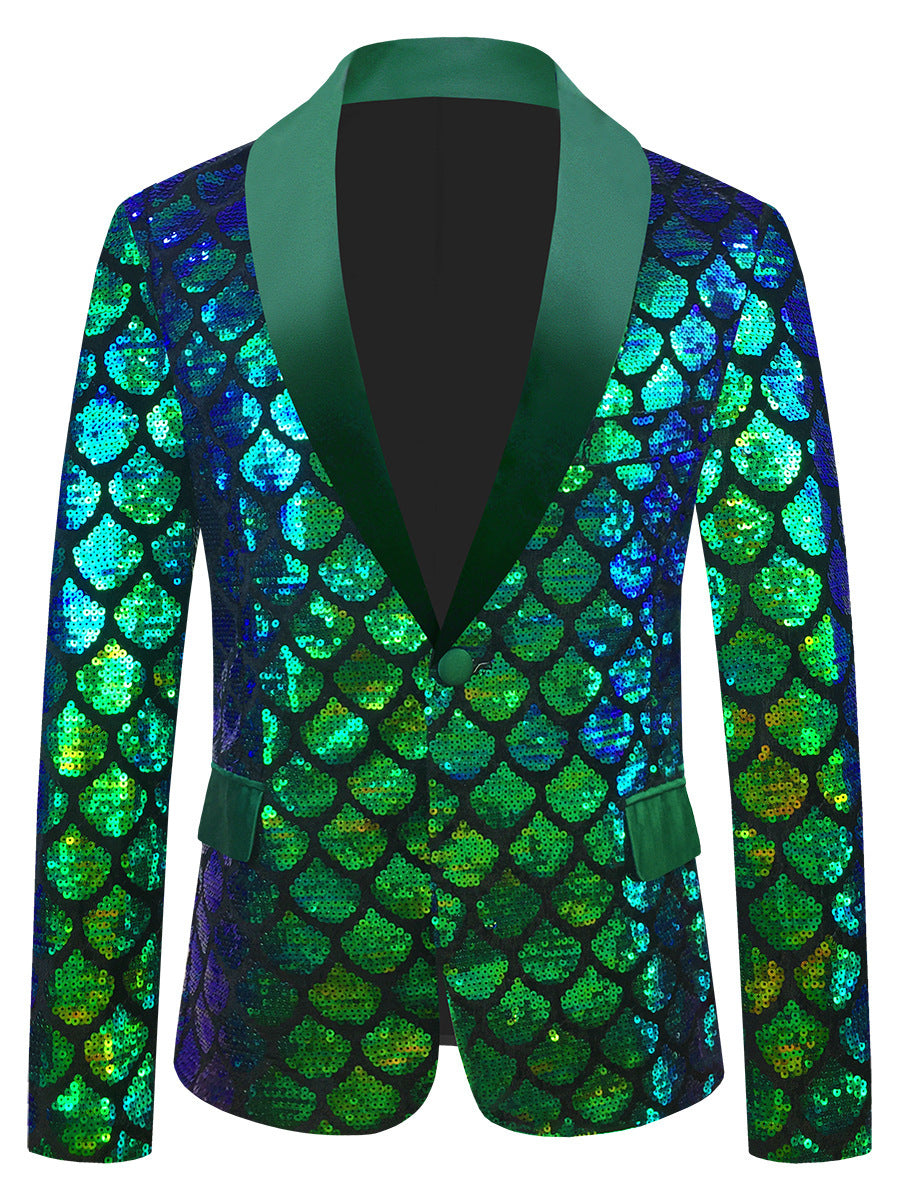 Men's Velvet Colorful Turning Piece Scale Sequined Costume