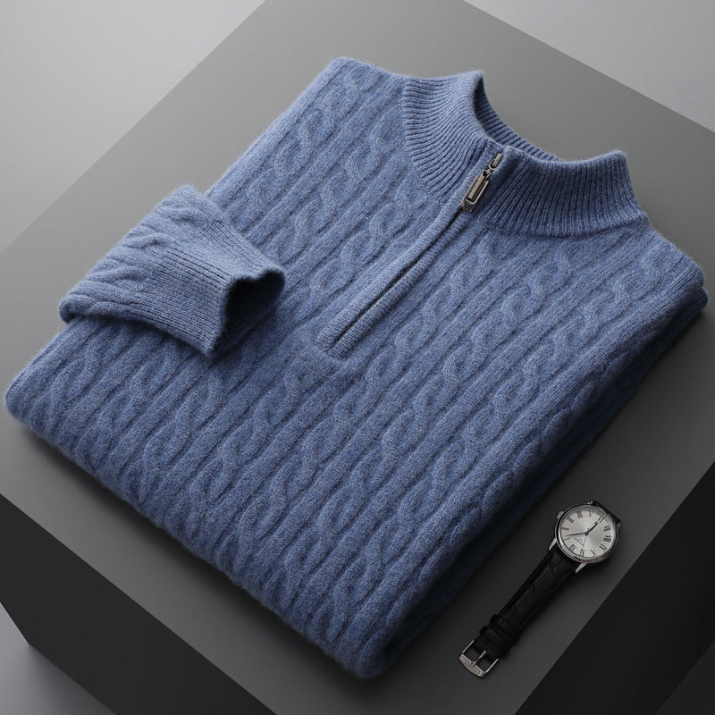 Pure Wool Men's Half-high Collar Pullover Sweater