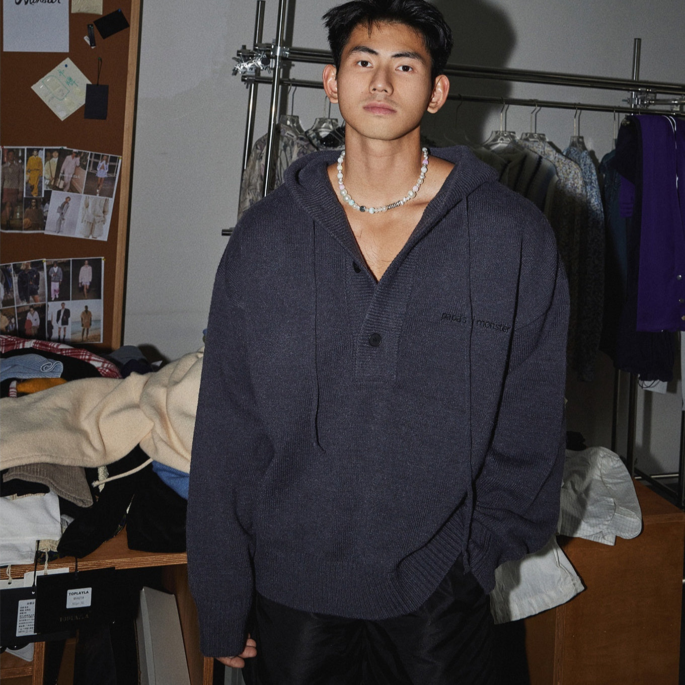 American Simple Embroidery Knitting Hooded Sweater