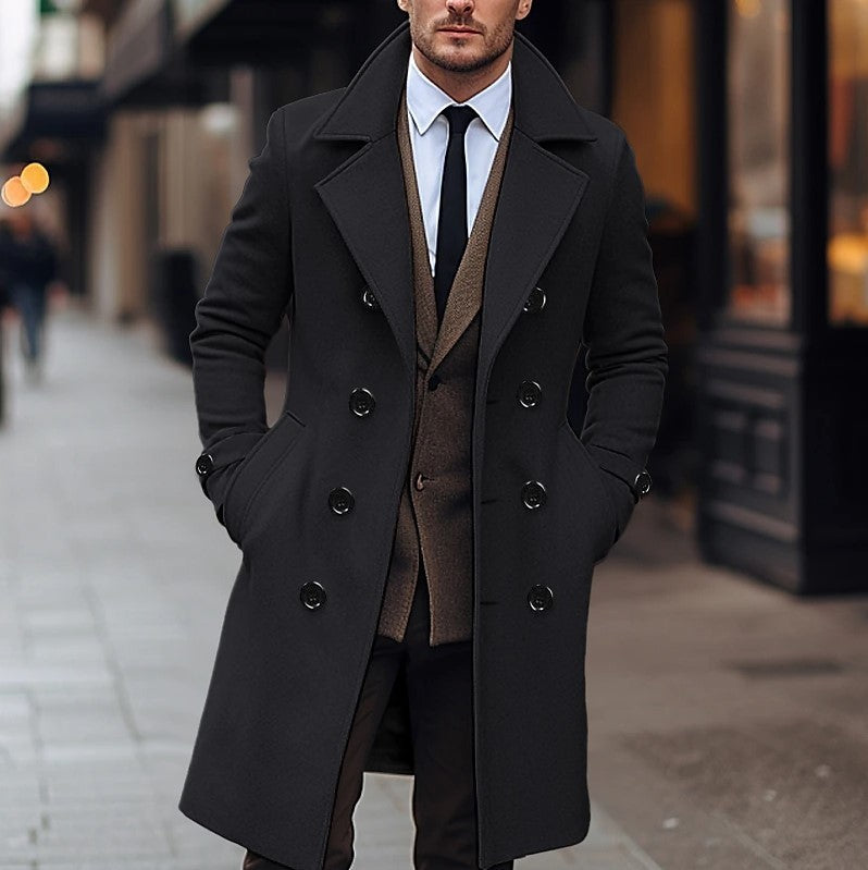 Fall Winter Men Woolen Coat Double Breasted Long coat