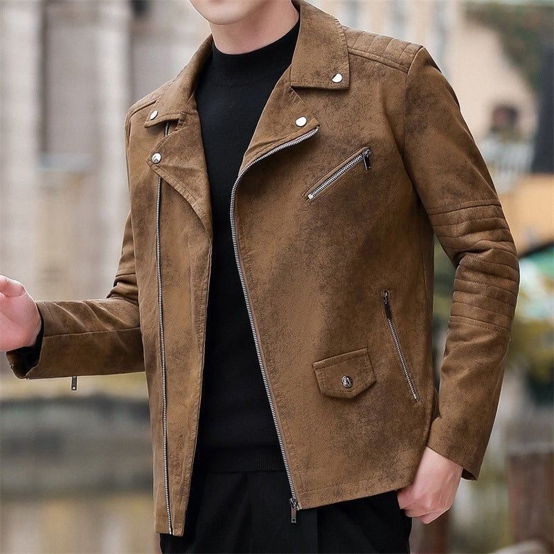 Velvet Padded Leather Coat Men's