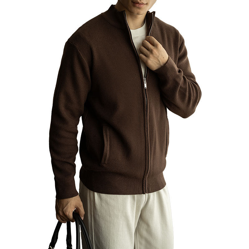 Men's Breathable Zipper Casual Stand Collar Sweater