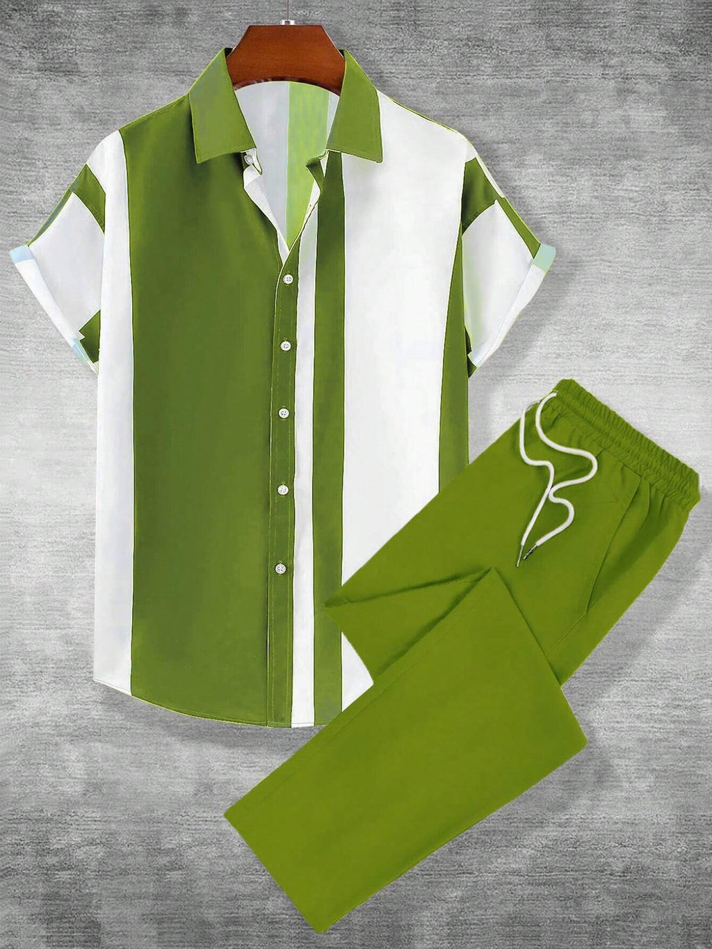 Casual Striped Short Sleeve Shirt Trousers Suit