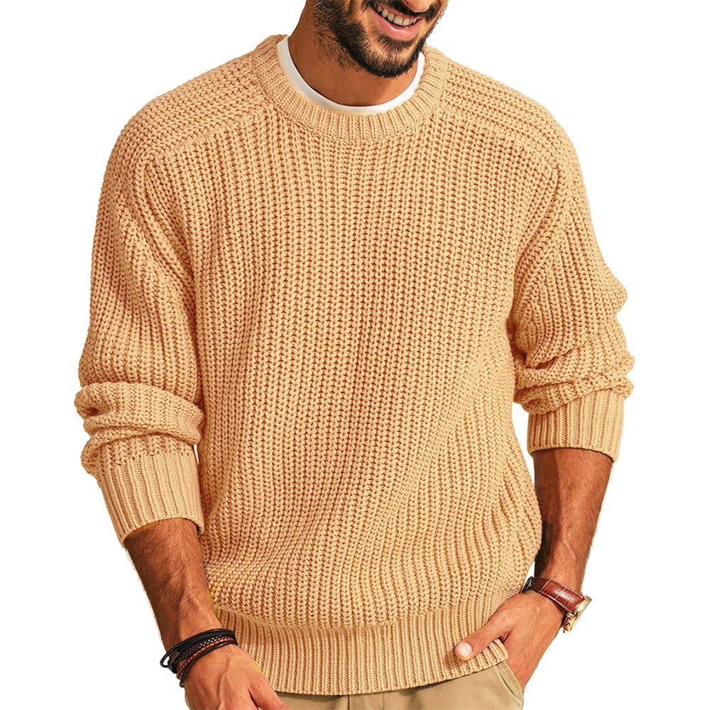 Men's Solid Color Long Sleeve Round Neck Sweater