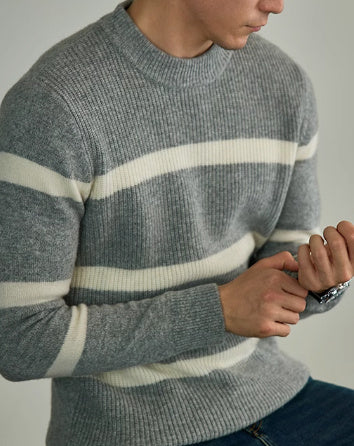 Men's Casual Striped Contrast Color Warm Sweater