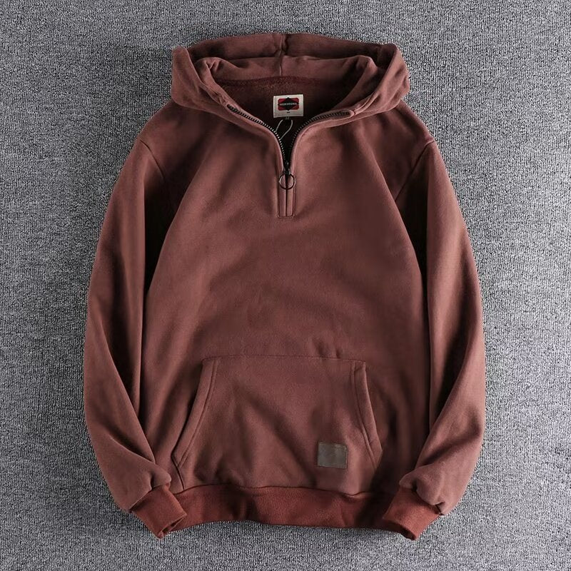 Thickened Half Zipper Open Collar Hooded Men's Sweater