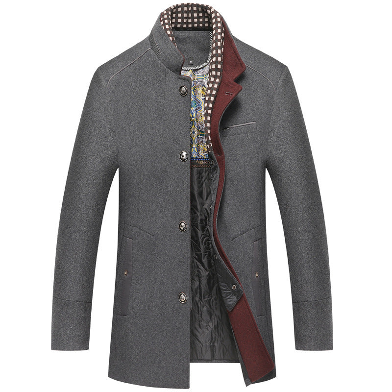 Men's Woolen Thickened Scarf Collar Coat