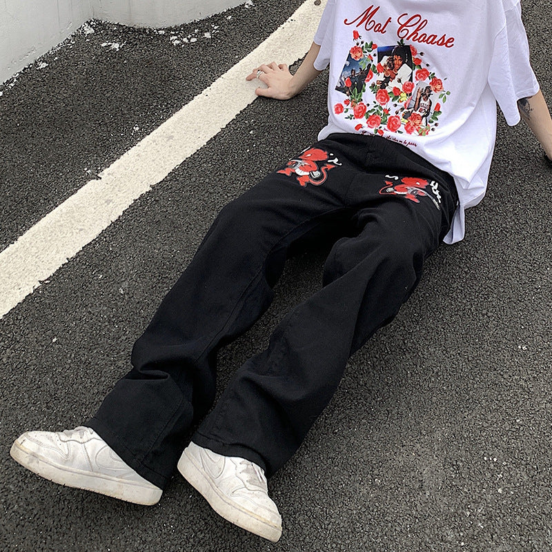 Mens Casual Print Loose Jeans