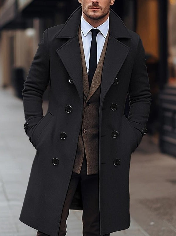 Fall Winter Men Woolen Coat Double Breasted Long coat