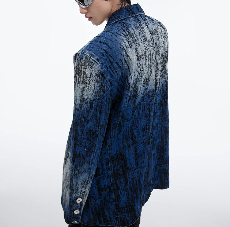 Tie-dyed Distressed Padded Shoulder Suit Jacket