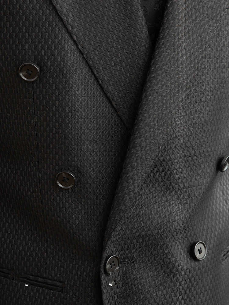 Texture Black Plaid Commute Leisure suit