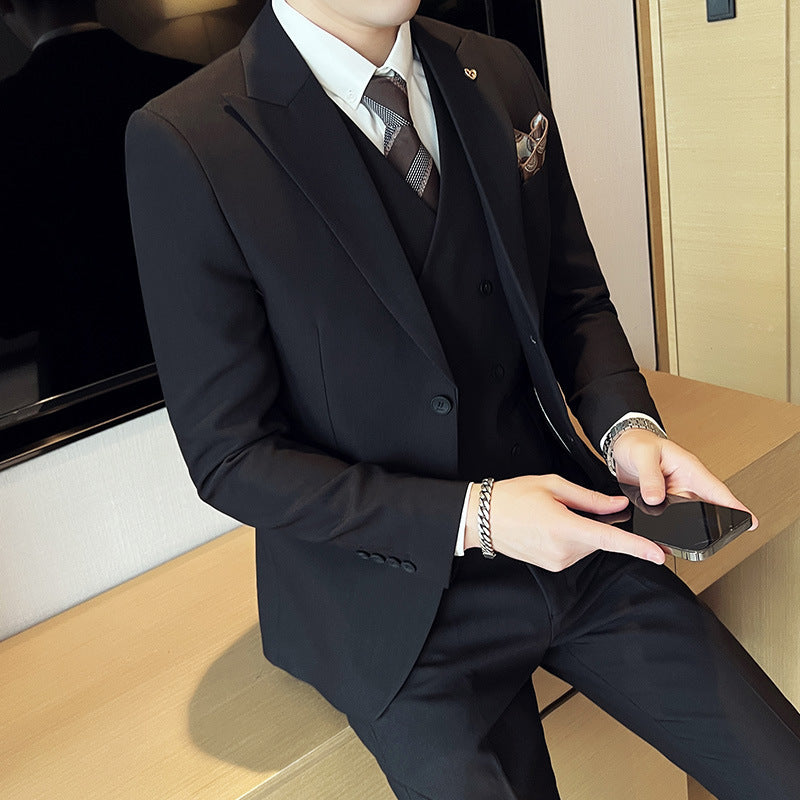 Slim Korean Style Double Buckle Solid Color Light Business Spring Striped Suit Jacket