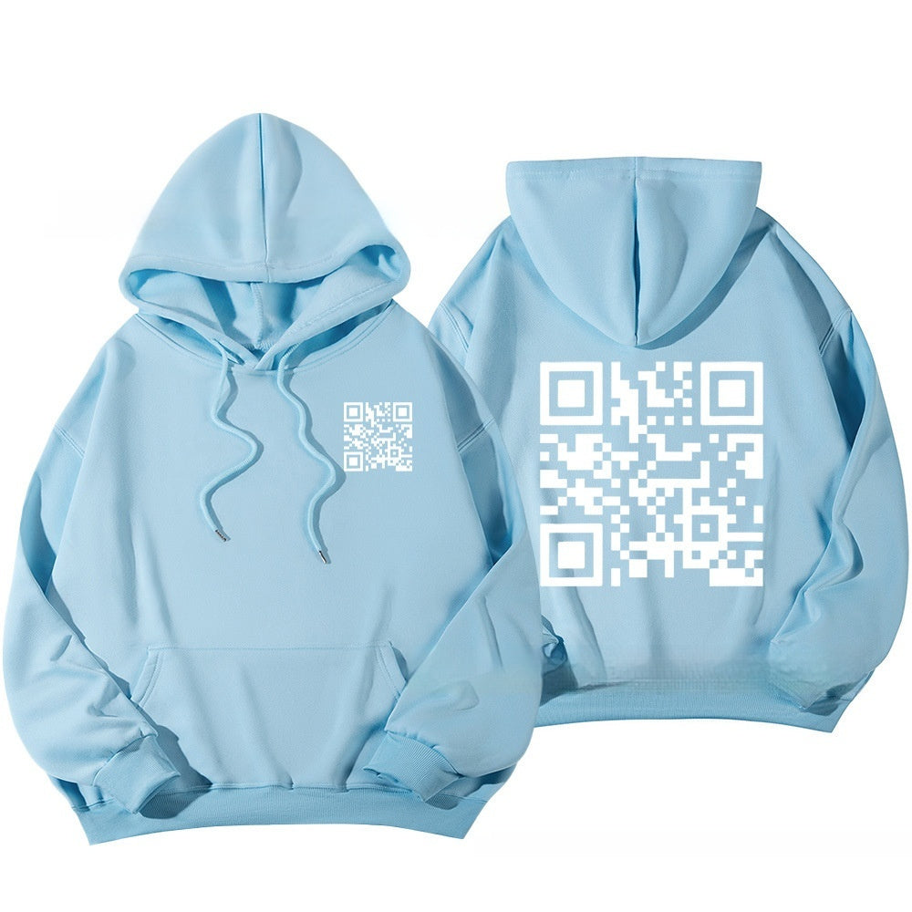 Hoodie Cross-border Fleece-lined QR Code Hoodie