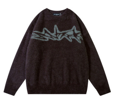 Geometry Round Neck Jacquard Knitted Pullover Loose Sweater