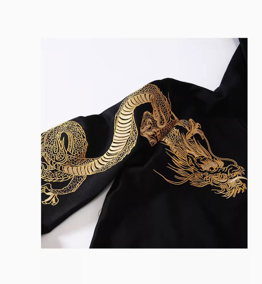 Men's Pure Cotton Golden Dragon Embroidery Loose Hooded Coat