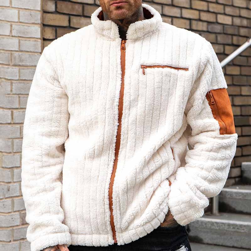 Color Collision Plush Jacket For Men