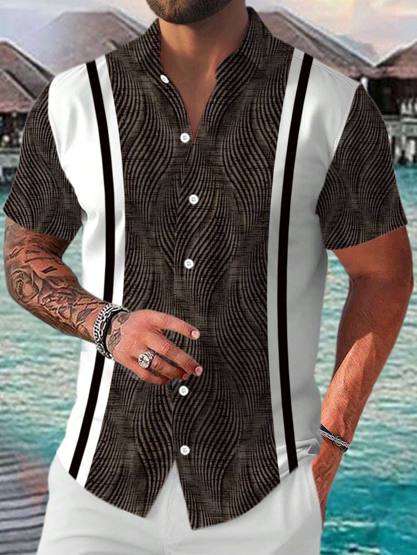 Casual All-matching Geometric Short Sleeve Shirt