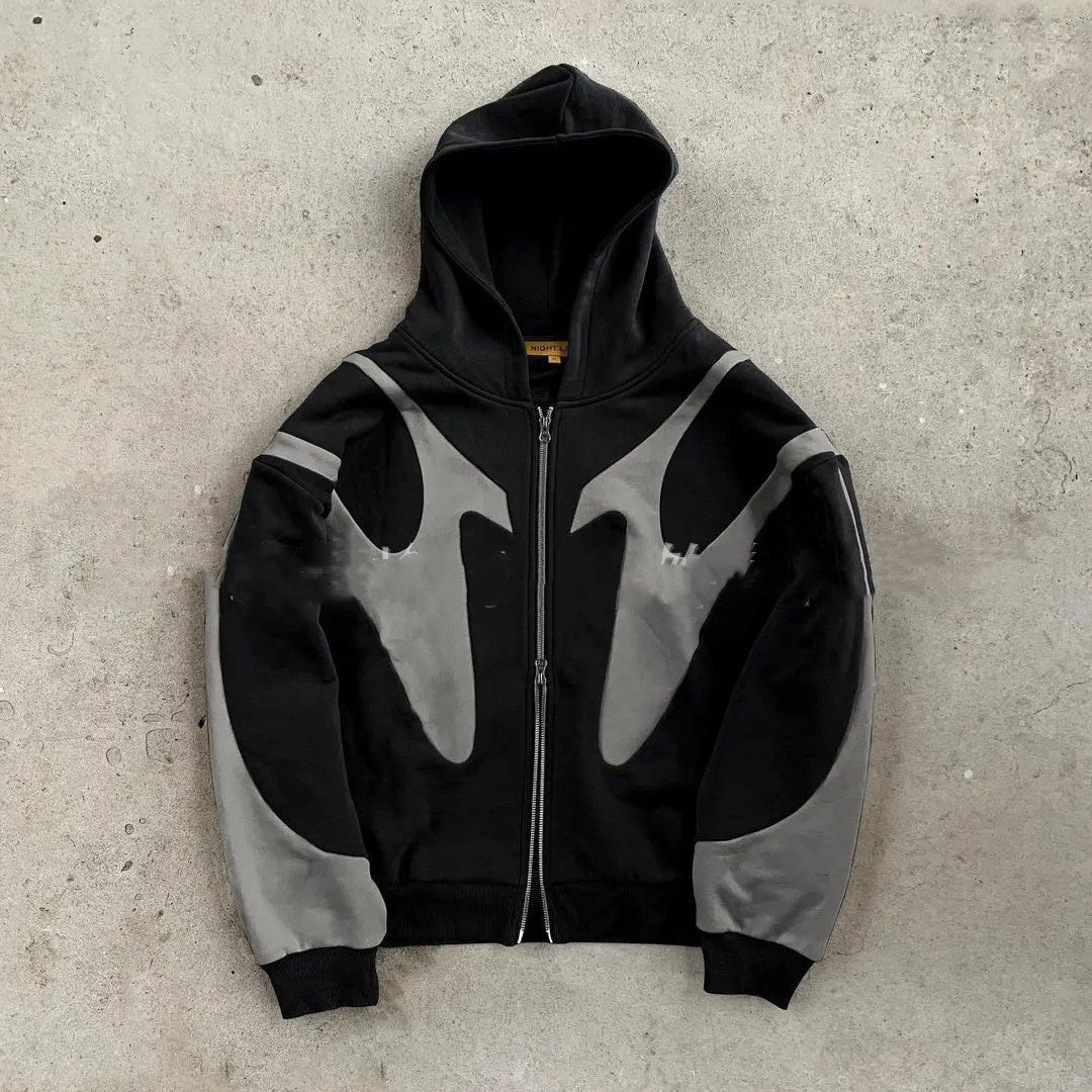 Pattern Stitching Hooded Cardigan Zipper Sweater