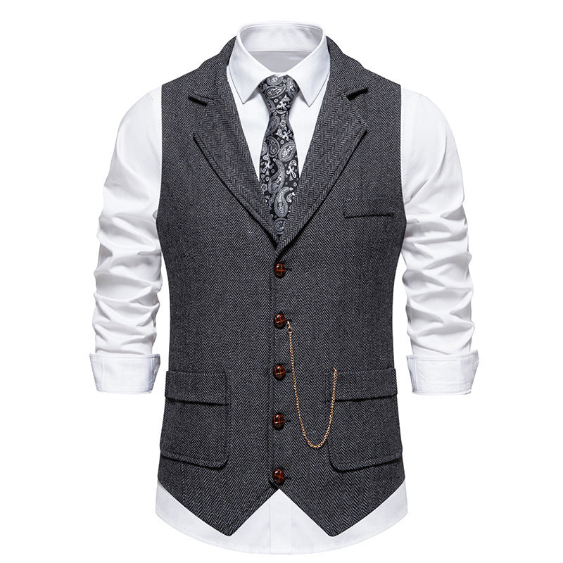 Retro Herringbone Casual Vest Multi-pocket Vest