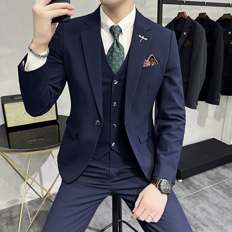 Men's Solid Color Men's Three-piece Suit