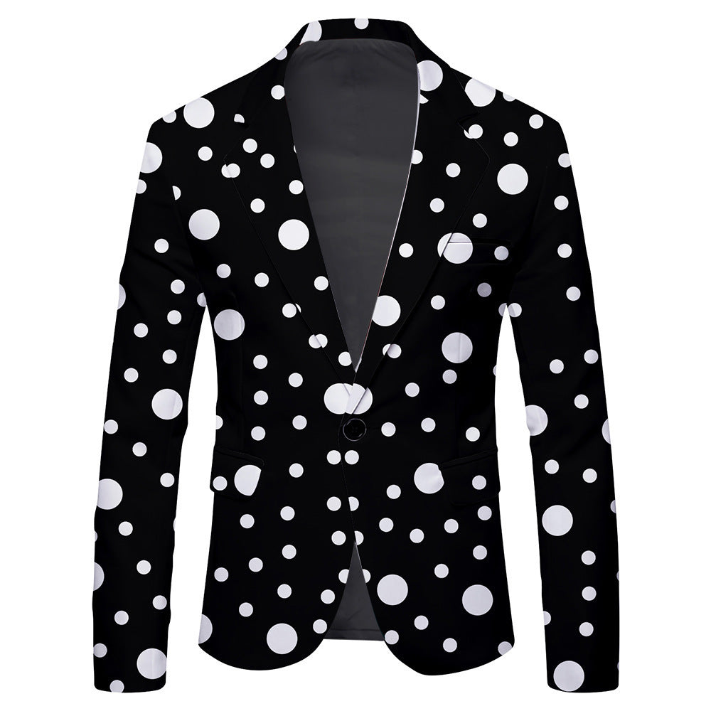 Men's Single Row One Button Polka Dot Printing Casual Suit Jacket