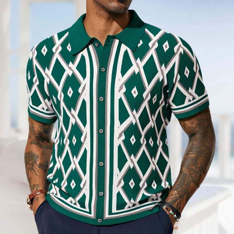 Summer Jacquard Knitted Short-sleeved Cardigan shirt