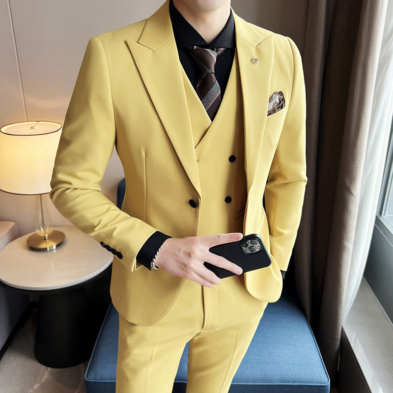 Slim Korean Style Double Buckle Solid Color Light Business Spring Striped Suit Jacket