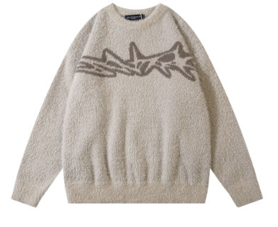 Geometry Round Neck Jacquard Knitted Pullover Loose Sweater