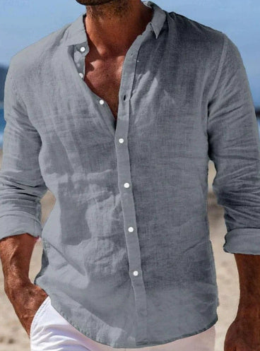 Men's Casual Cotton And Linen Solid Color Shirt