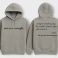 Fleece-lined Plain Letter Print Pocket Drawstring Print Hoodie