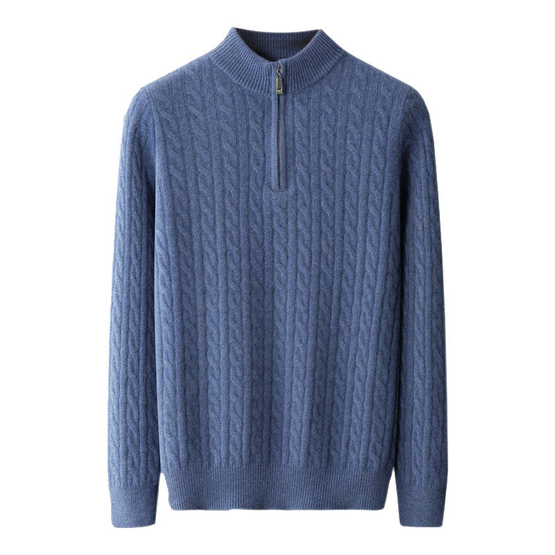 Pure Wool Men's Half-high Collar Pullover Sweater