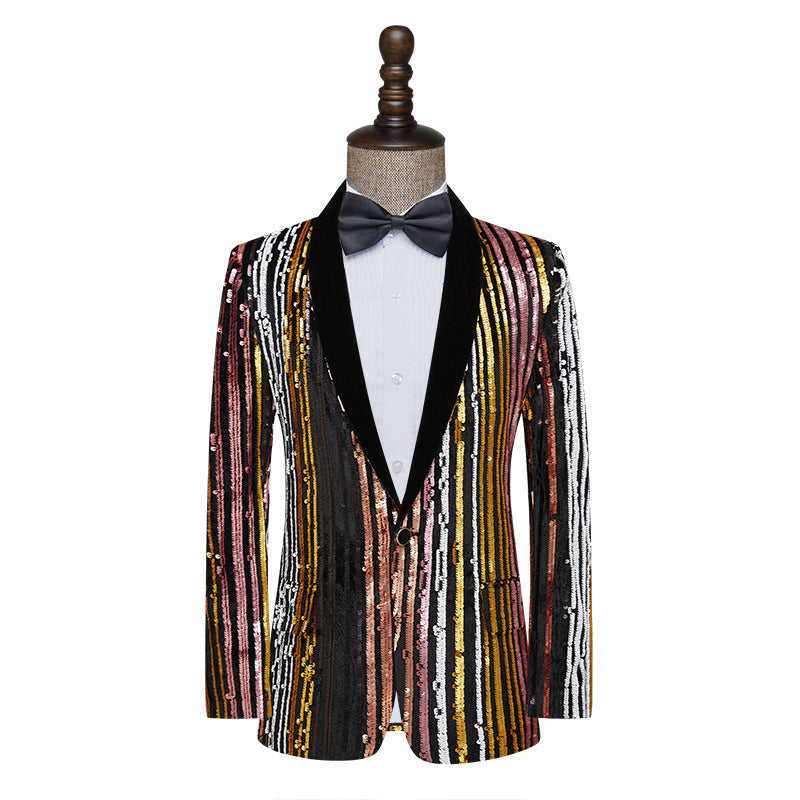 Colorful Sequins Performance Costumes Men's Singer Host Nightclub Dress Stage Performance Suit