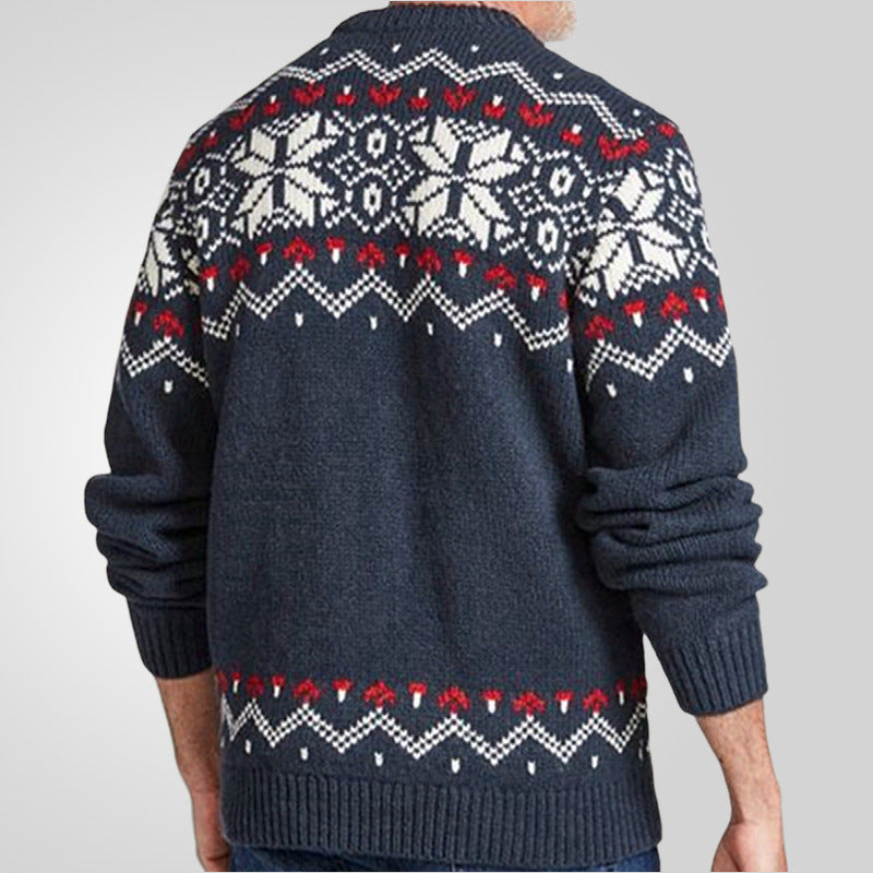 Round Neck Pullover Knitting Long Sleeve Brocade Sweater Men