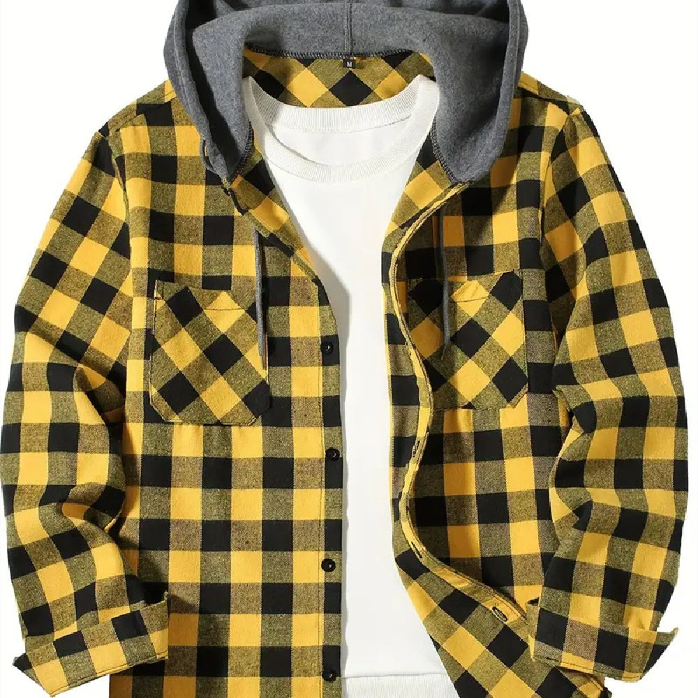 Men's Plaid Hooded Shirt