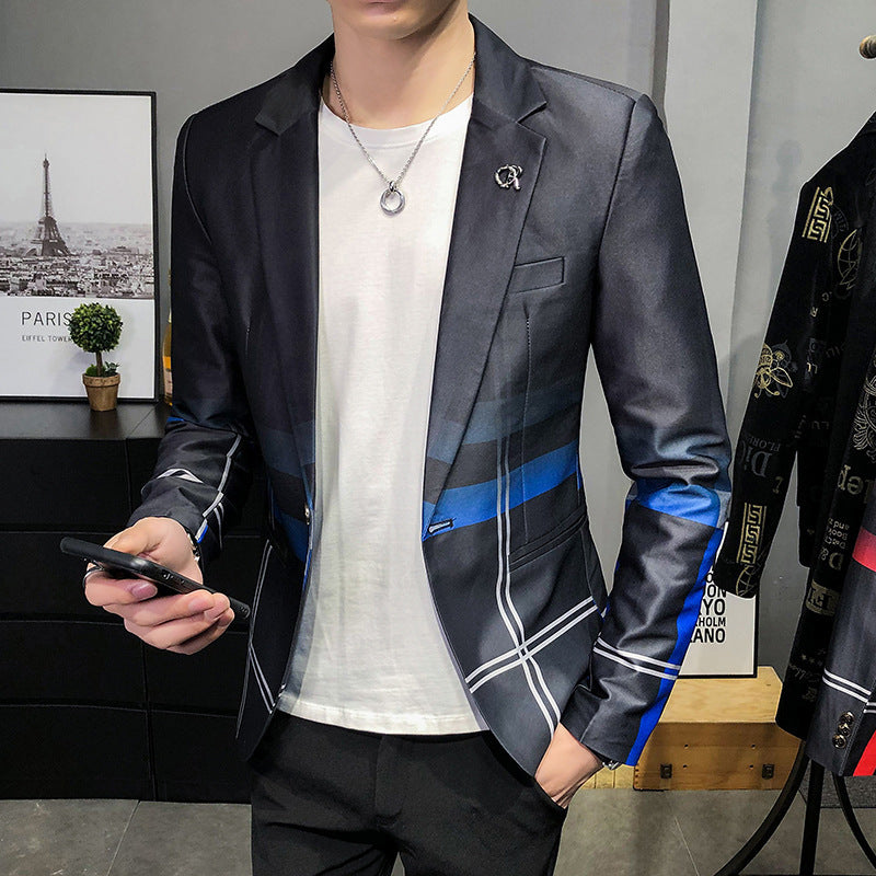 Plaid Men's Stitching Casual Long Sleeve Suit